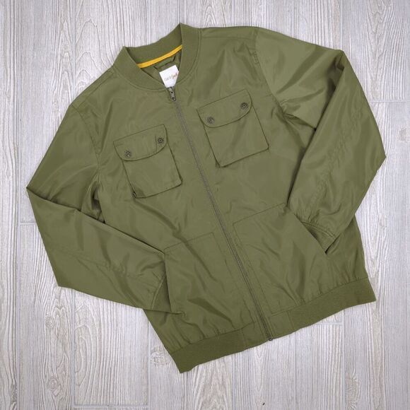Cat & Jack Army Green Bomber Jacket Full Zip Pockets Boys XL Size 16 - Picture 1 of 7